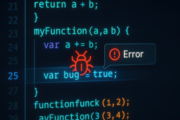 Bright screen showing JavaScript code with error tracking, symbolising efficient database development.